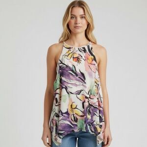 HD In Paris Grosgrain Floral Sleeveless Peplum Top